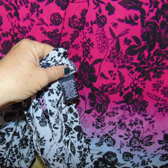 Nicole by Nicole Miller Ombre Pink Sheer Black Floral Button Up Collar Blouse L - Picture 11 of 11